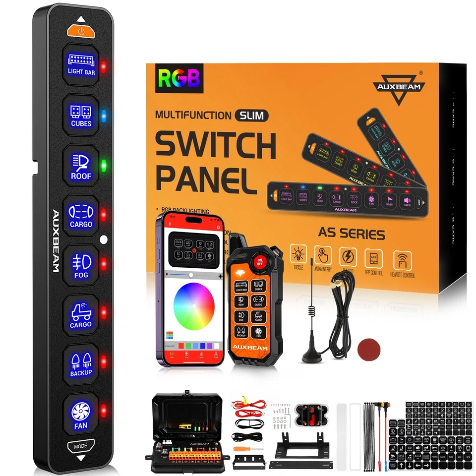 AUXBEAM 8-Gang RGB painel interruptor aplicativo e controle remoto para 2021-25 Jeep Gladiator - Imagem 2 de 4