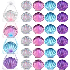 24 Set Colorful Seashell Mirror Bulk with Organza Bag Mermaid Party Favors Cu...