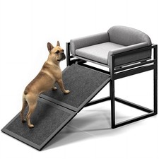 Non Slip Dog Ramp with Seat,Extra Wide Seat Mate Doggie Stairs,Metal Frame Pu...