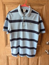 Lacoste SS Polo Shirt Size 6 Light Blue Striped Short Sleeve Crocodile Logo
