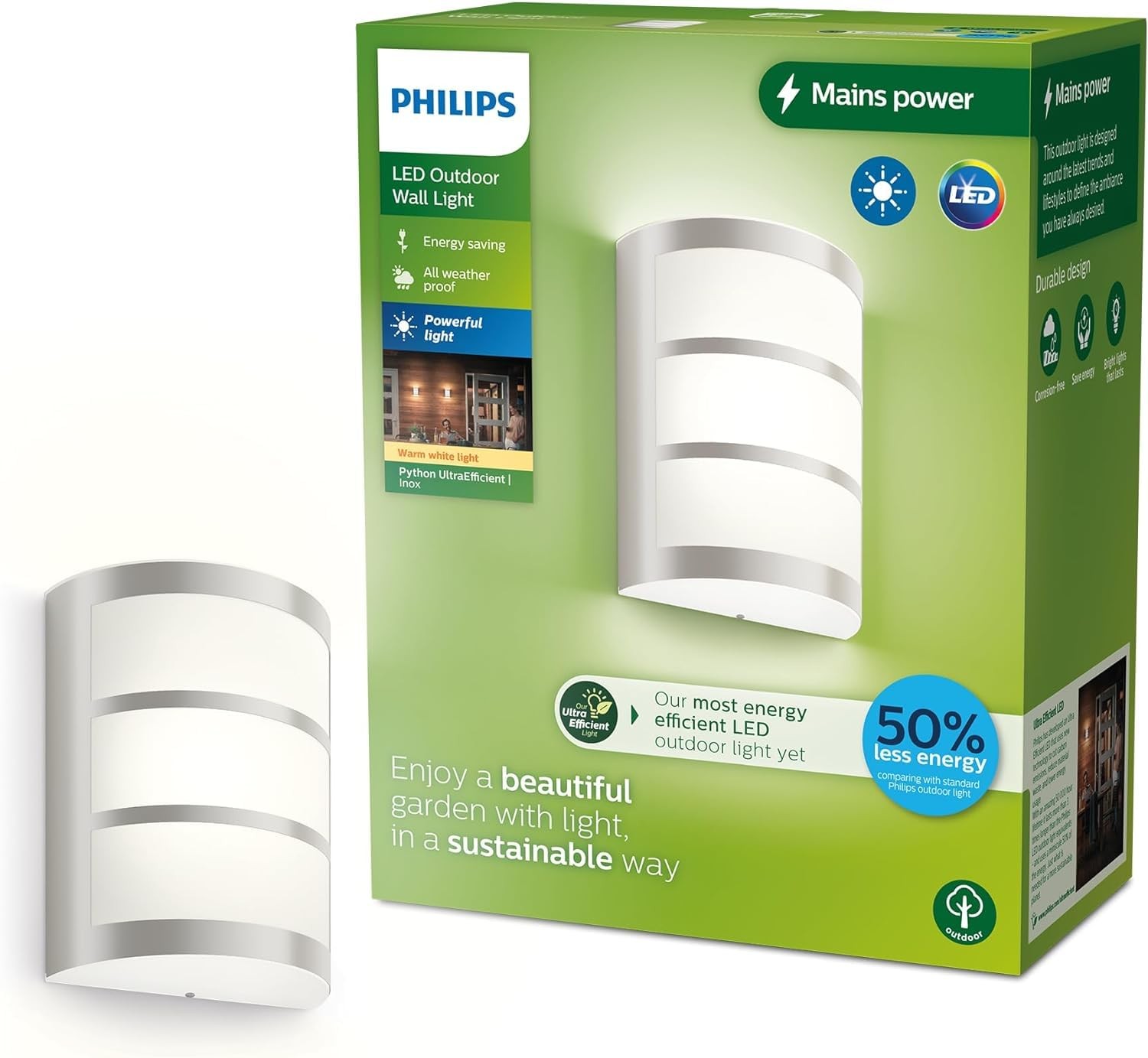 Applique d'extérieur Python UltraEfficient 3,8W 2700K argent en aluminium résistant
