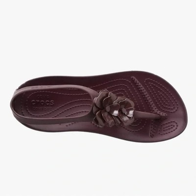 CROCS Women 11 Burgundy Brown Serena Flower Embellished Flipflop Thong Sandals