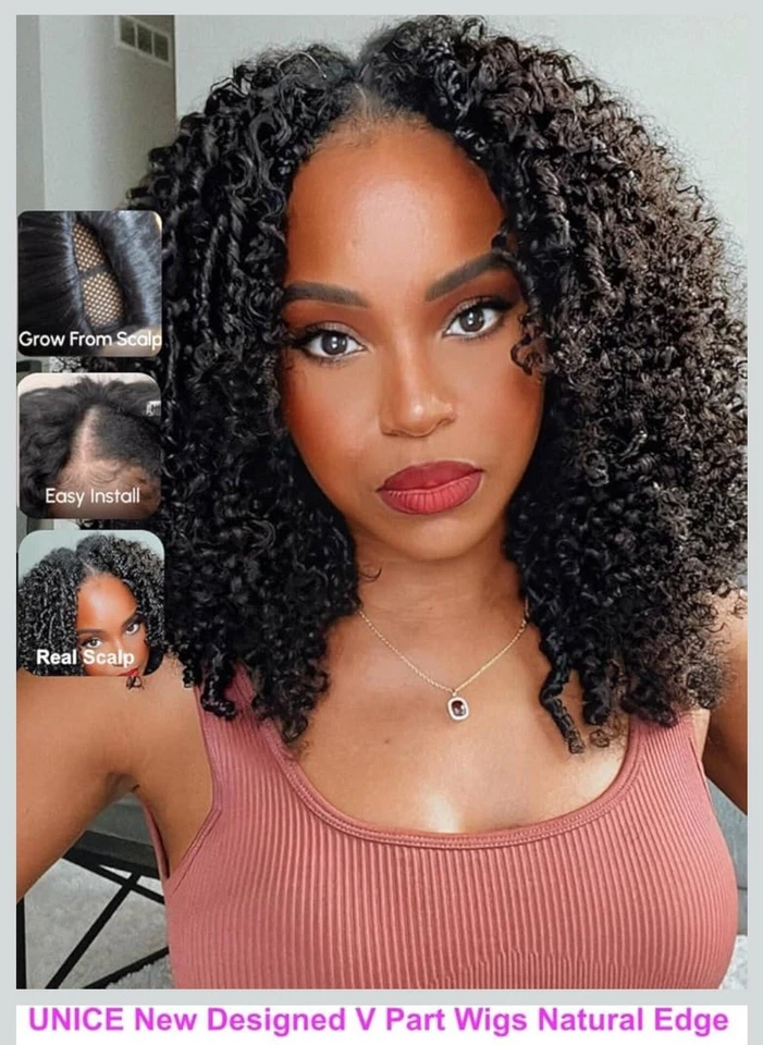 UNICE EasiContour Peluca Parte V Cabello Humano Rizado Sin Pegamento Wear & Go Clip In Peluca 24" Foto 3 de 4