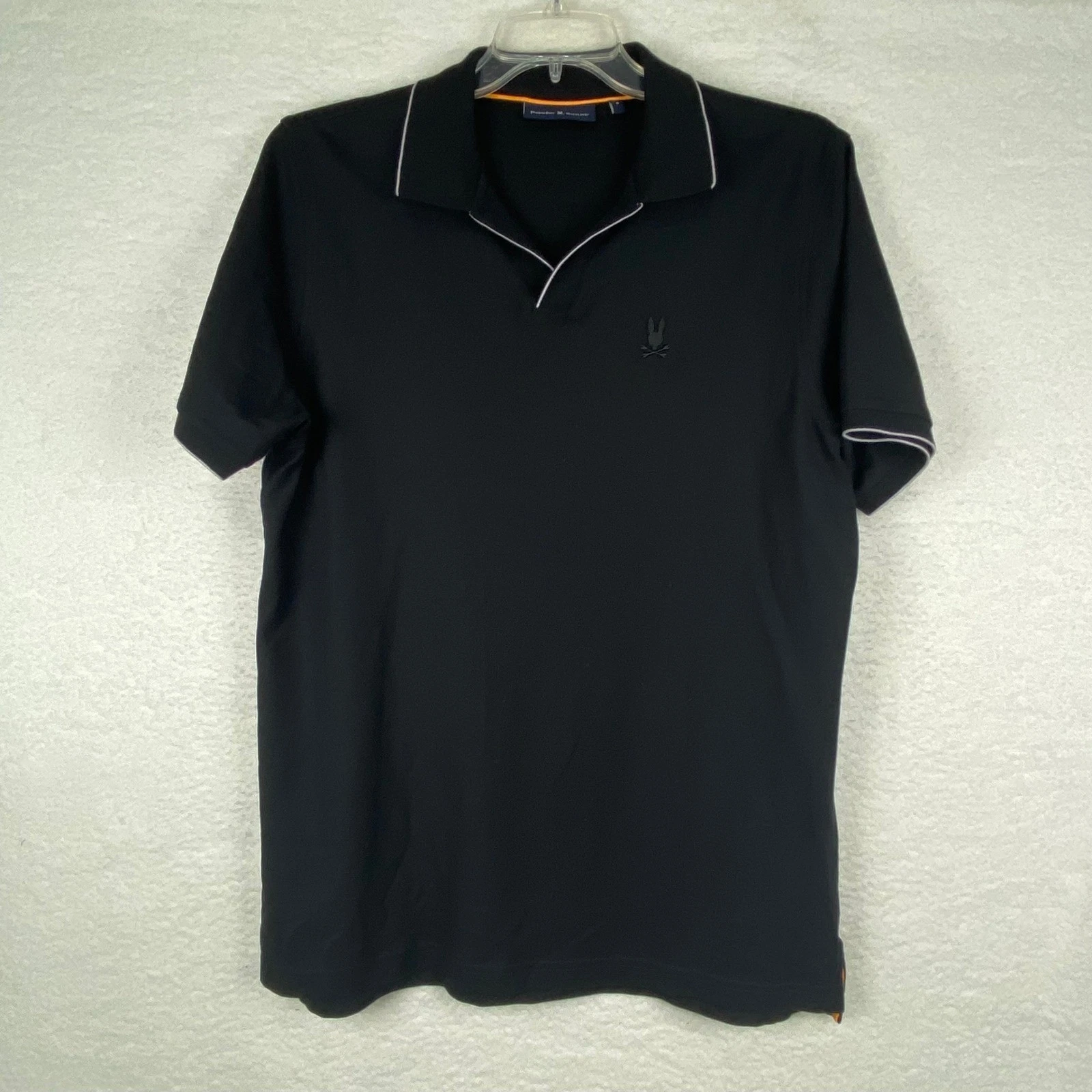 Psycho Bunny Mens Large (6) Black Pima Cotton V-Neck Polo Shirt
