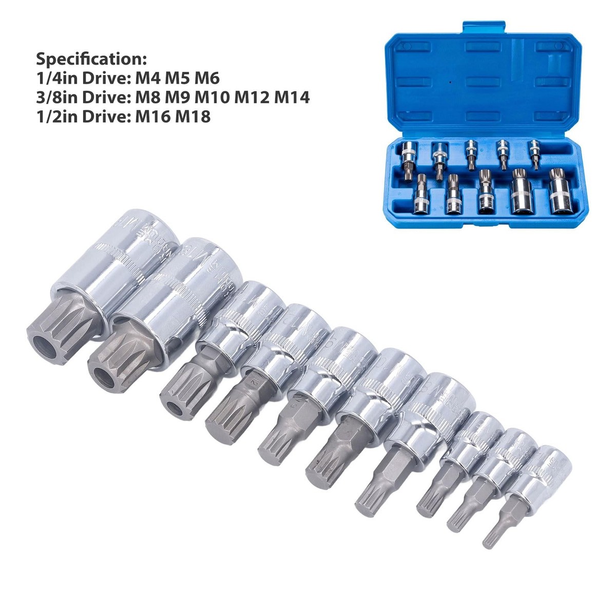 Puntas Bristol 10 Pc Triple Square Spline bit Socket Set, with CR