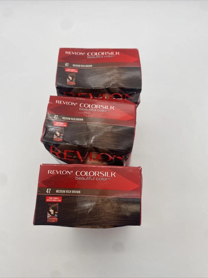 Paquete de 3 hermosos tintes para el cabello Revlon Colorsilk #47 marrón medio rico ~ cajas dañadas Foto 3 de 4