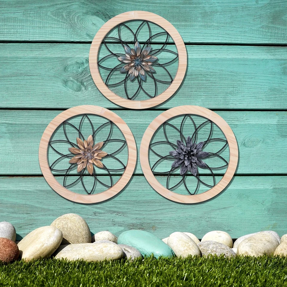 3pcs Ultra-thick Rustic Wall Decor, Wooden Frame Iron Flower Farmhouse Hangin... - Image 4 of 4