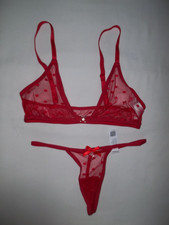 Shein womens XS/fit girls 10-12 heart mesh bralette g-string panties set red