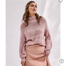 Ann Taylor Soft Multicolor Knitted Ribbed Mock Neck Sweater Pink Wool Nylon M