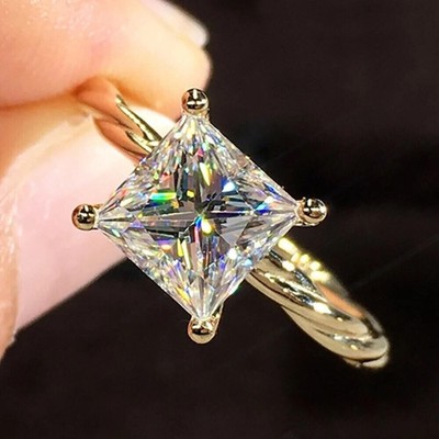 Diamant Damen Ring 14k Gelbgold 2,00 Ct Princess Cut Solitär IGI Lab Grown