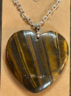 C883. tiger eye heart pendant bead chakra healing crystal necklace