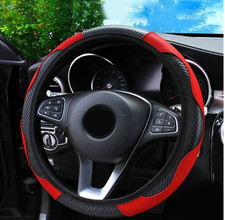 Car Steering Wheel Cover Red Black Leather Anti-slip For Carbon Fiber