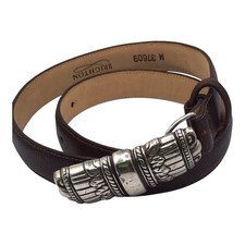 Brighton Women s Brown Embossed Leather Belt Silver Tone Buckle Size M