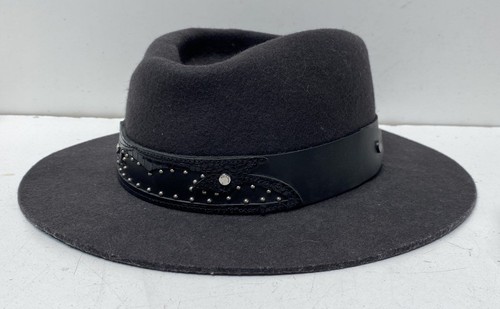 Rag & Bone Women's Charcoal Gray Wool Fedora Hat Studded Leather Band Sz M
