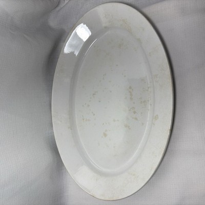 Large Antique 15.5  White Ironstone Platter W.M.C. Crazing Stained Farmhouse