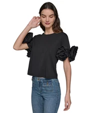 KARL LAGERFELD PARIS Women's Top Sz XS 3D Floral-Sleeve