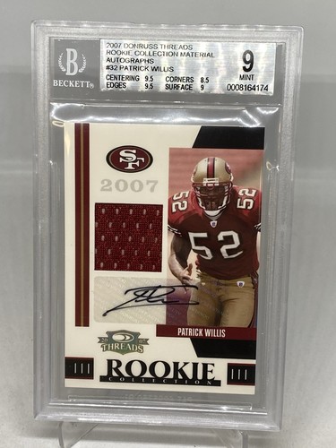 2007 Threads Patrick Willis ROOKIE RC COLL Auto RPA /25 BGS 9/10 MINT POP 1 - Picture 1 of 11