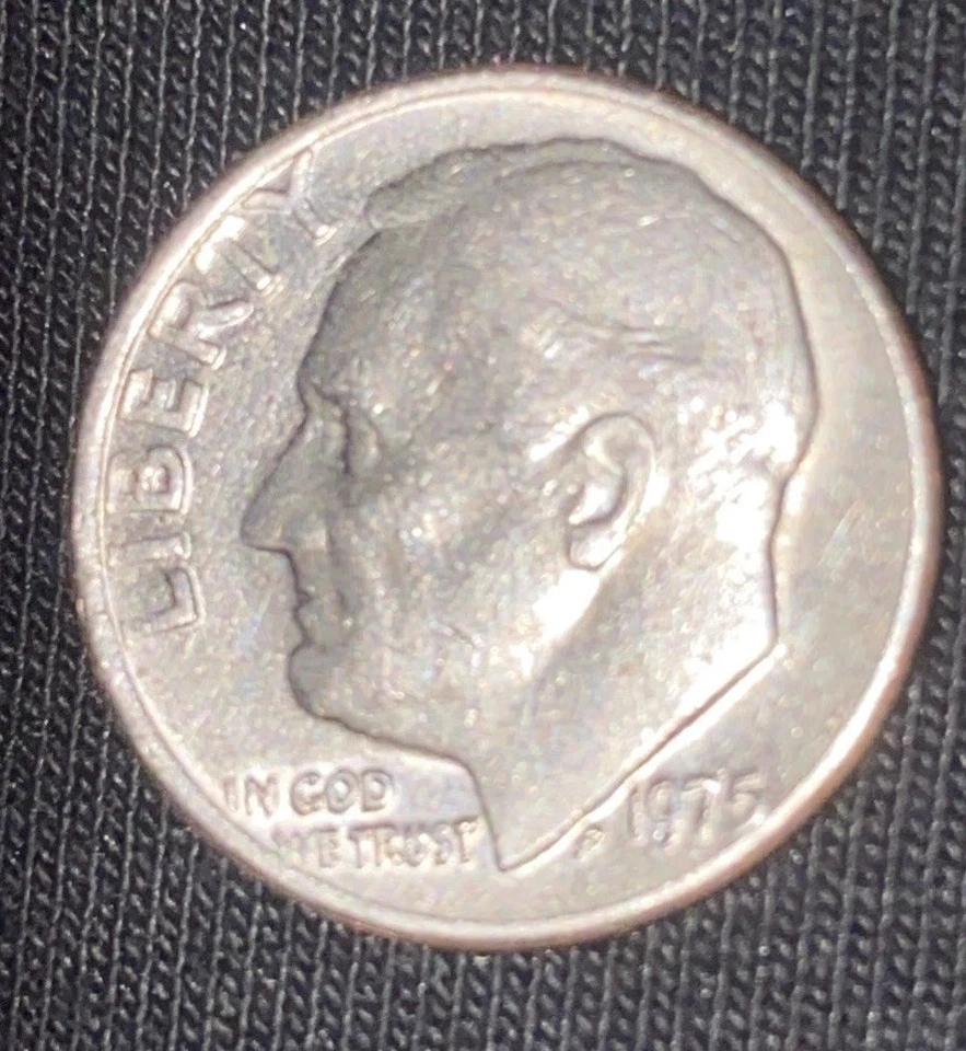 Moneda de diez centavos Roosevelt 1975 rara, sin marca de ceca falta S. Foto 3 de 4
