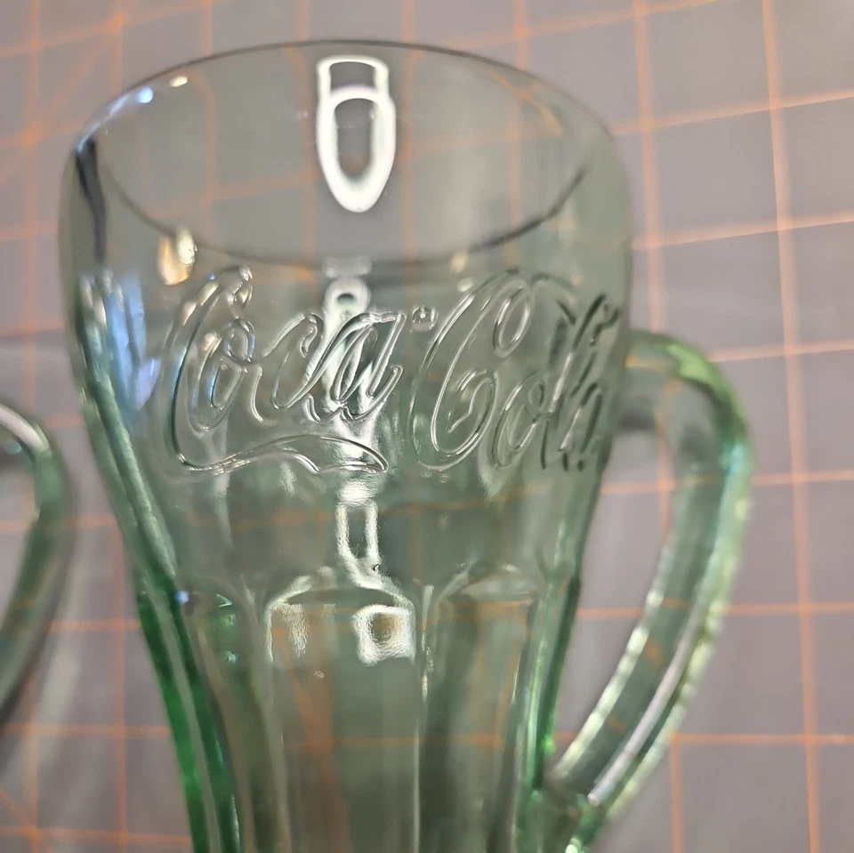 Tazas de vidrio verde Coca-Cola vintage (juego de 2) con mango Libbey 16 oz pesadas Foto 3 de 4