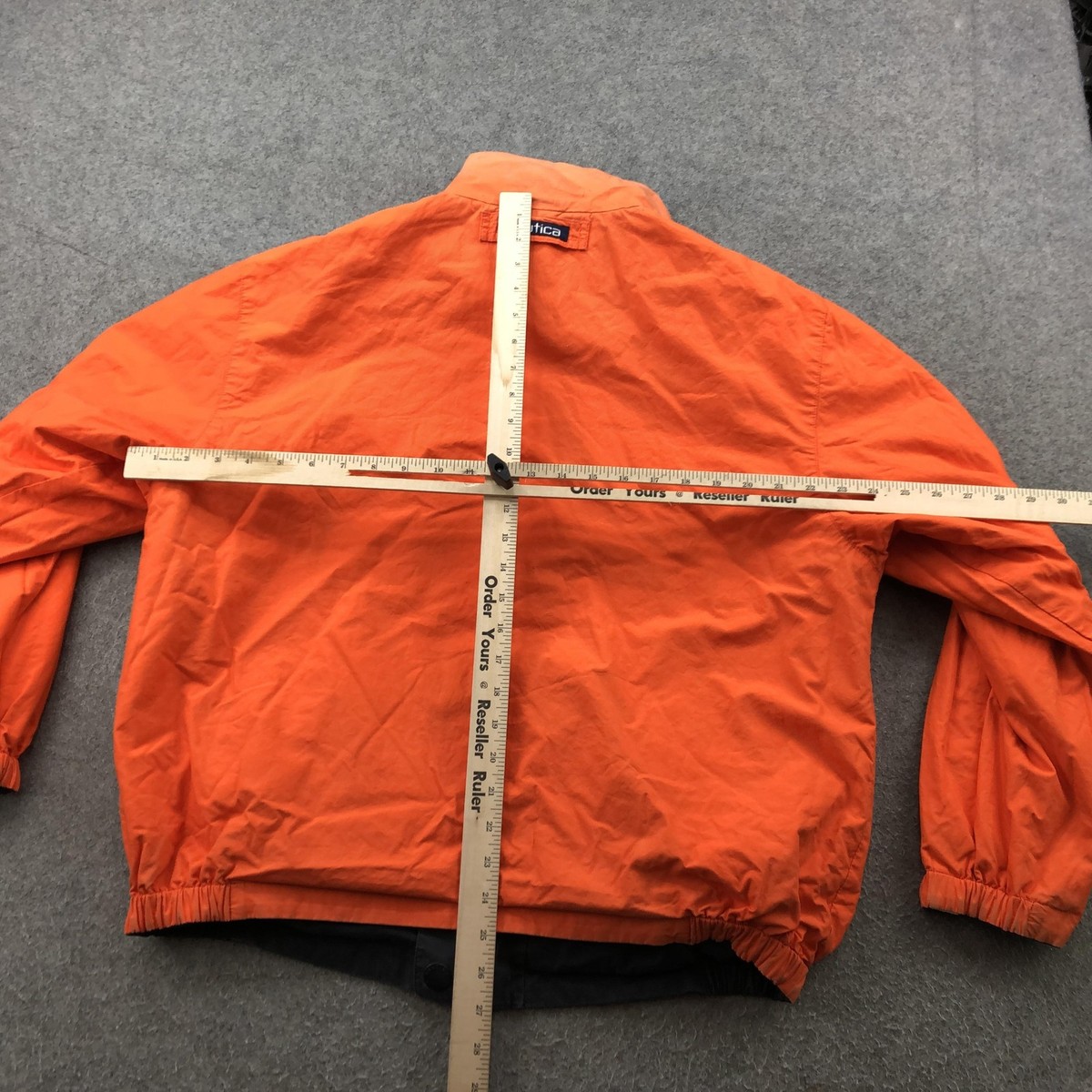90s NAUTICA 襟レザー切替 ハンティングJKT オレンジ Vintage Nautica Jacket Mens Medium Reversible Black Blue Orange