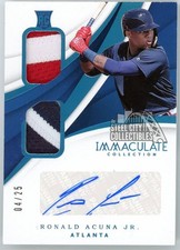 Ronald Acuna Jr 2018 Panini Immaculate Rookie Dual Patch Autograph Card 151 4/25