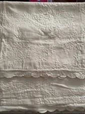 Company Store Floral Quilted Cotton Pillow Shams Ivory 27x17 Scalloped Portugal