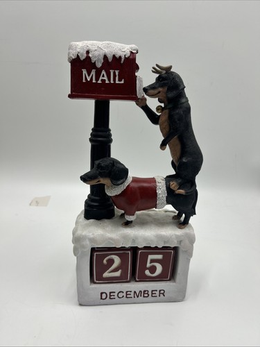 VINTAGE Christmas Countdown Calendar Dog Puppy Mailbox  Reusable Advent Resin