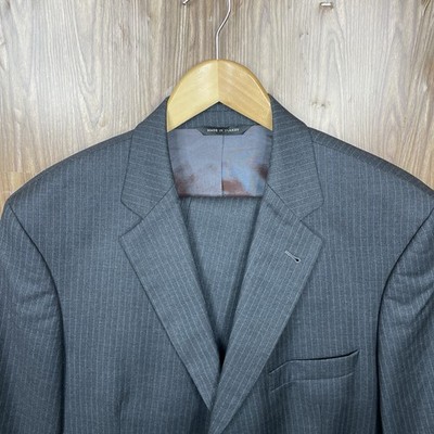 Sarar Turkey Made 2 Piece Suit Mens 42R 34x29 Gray Striped Super 100s Italy Wool