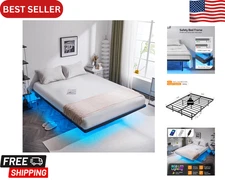 Floating Bed Frame Full Size with LED Lights and Charging Station, 14 Inch Fl...