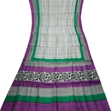 Namaste Vintage Gray Sarees 100% Pure Silk Printed Indian Sari 6YD Craft Fabric