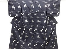 7635326: JAPANESE KIMONO / ANTIQUE HITOE KIMONO / COTTON / RYUKYU KASURI