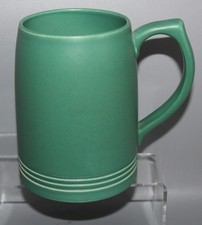 WEDGWOOD KEITH MURRAY RIBBED MATT GREEN MUG / TANKARD c 1930's