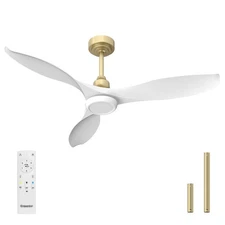 52 Inch Ceiling Fan with Light Remote White Gold Dimmable 6 Speed Reversible DC