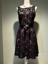 Blu Sage Black Sleeveless Lace W/ Ivory Fitted Stretch Dress- Sz 6