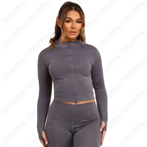 Women's Running Jacket Slim Fit Gym Tops Light Long Sleeve Zip Sports Jackets UK - Picture 12 of 19