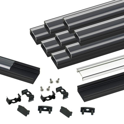 Muzata 10Pack 6.6FT/2M LED Channel with Transparent Clear Cover Black Aluminum U