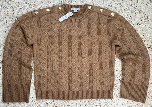 J.Crew Re-Imagined Damen Langarm Pullover mit Zopfmuster und Knöpfen Gr. S