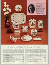 1961 Anuncio de papel 2 PG Georges Briard Service Ware Porcelainita Latón Hyalyn Gafas
