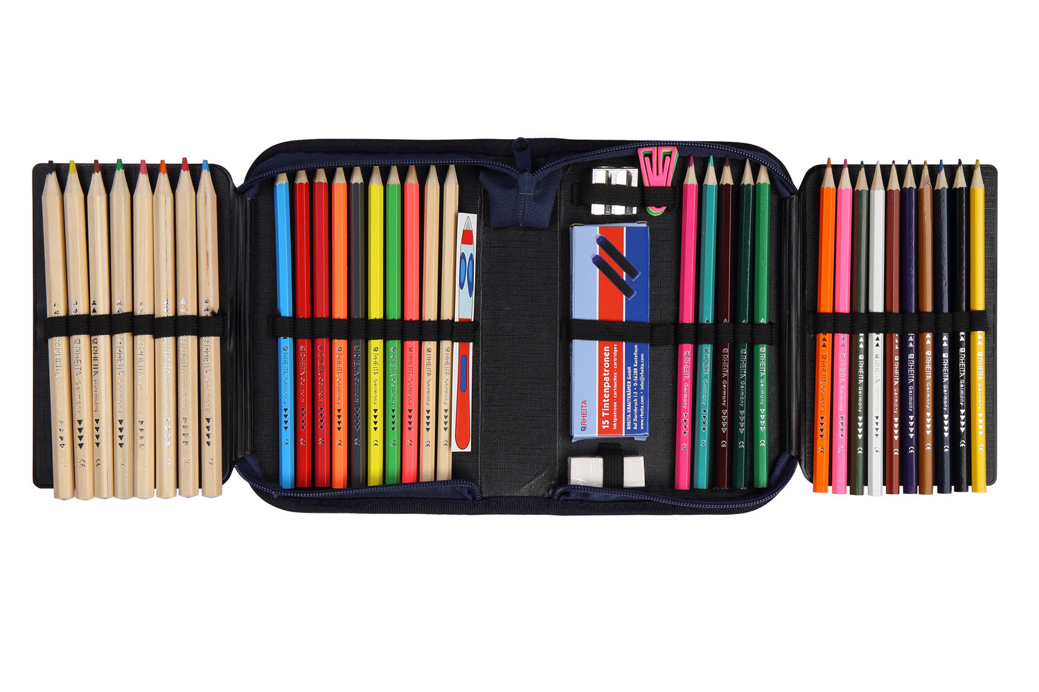 Mitama Schulmäppchen Mit 4 Reißverschlüssen – Schwarz, Dreifachfach, Inkl. 43 Stifte, Für Grundschule, Polyester