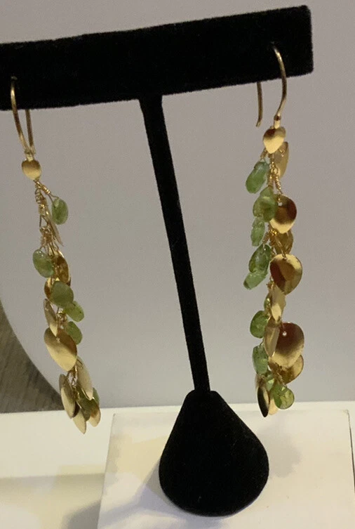 24K Gold Plated Sterling Silver Chandelier Earrings W/ Genuine Peridot . B24 - Image 3 of 4
