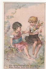 James Pyle Pearline Young Couple Bouquet of Flowers Vict Card c1880s