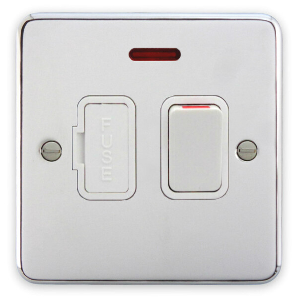 Deta 1914CHW Switched Spur Unit 13 Amp with Neon Polished Chrome / White Insert
