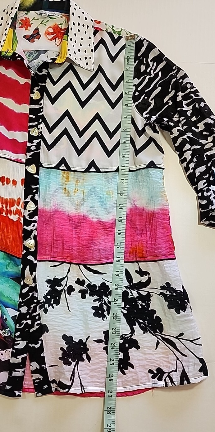 John Mark Vibrant Patchwork Print Point Collar Ro… - image 9