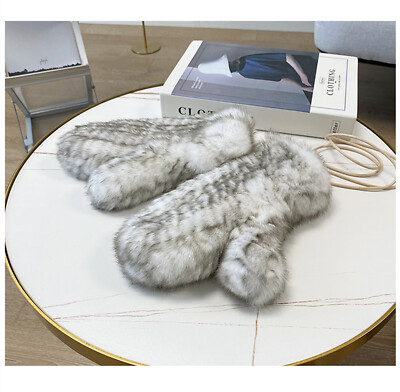 Luxury Women's Genuine Rabbit Fur Textile Knitted Mittens Winter Warm Gloves