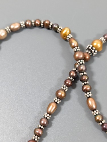 Golden Gray Pearl Smokey Quartz Pendant Beaded Sterling Clasp Toggle Necklace - Picture 5 of 9