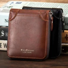 Mens RFID Blocking Leather Wallet Credit Card ID Holder Zipper Purse Waterproof