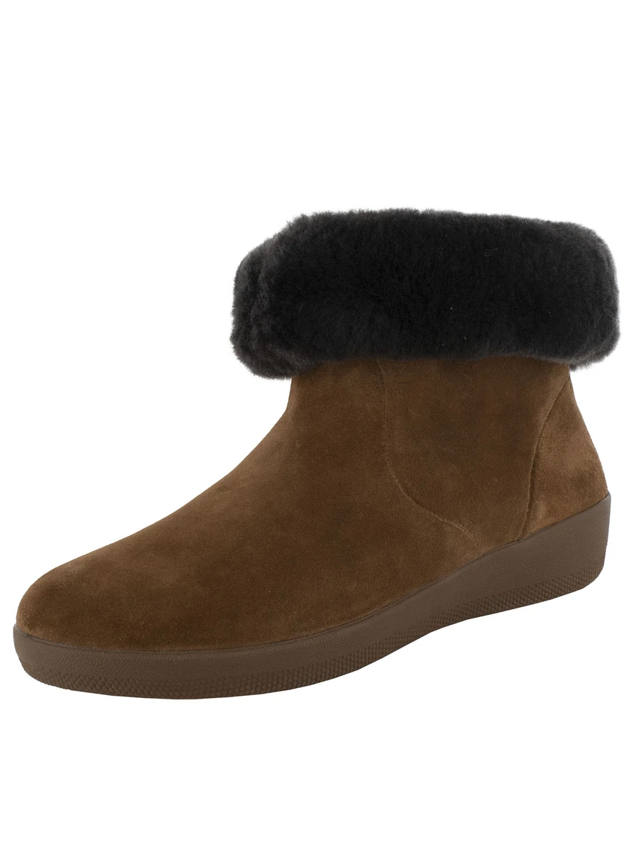 Fitflop Womens Skatebootie Suede And Shearling Bootie Shoes
