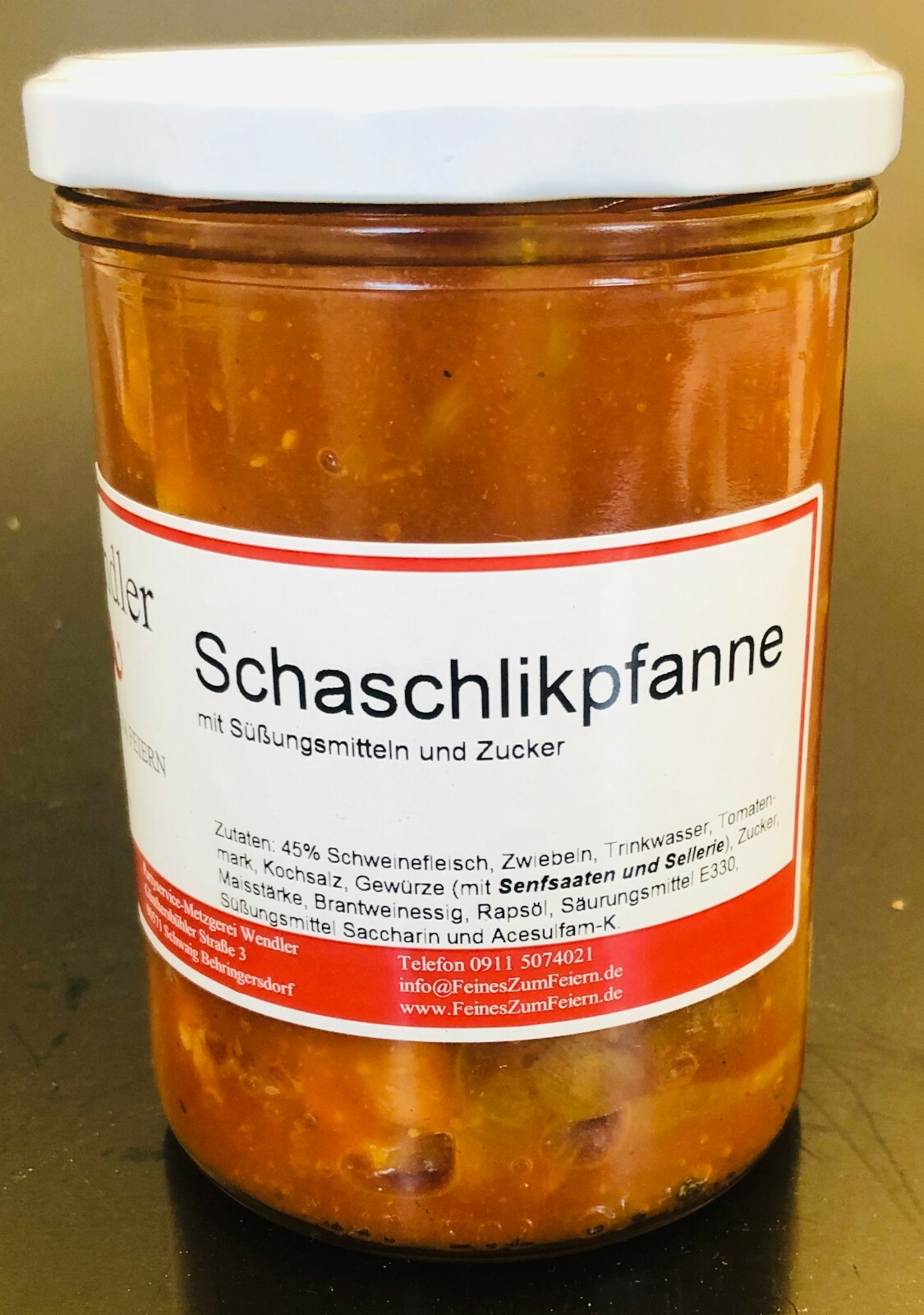 (14,95 € / Kg.) Schaschlikpfanne hausgemacht im Glas (400gr)