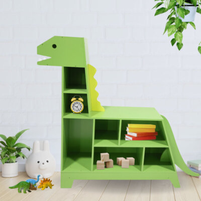 Green Dinosaur Shape Bookcase Children Kids Toy Shelves Cubbies Bench