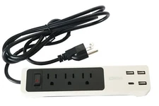 Surge Protector Power Strip 3 Ports with 3 USB Fast Charging Ports + 1 USB-C